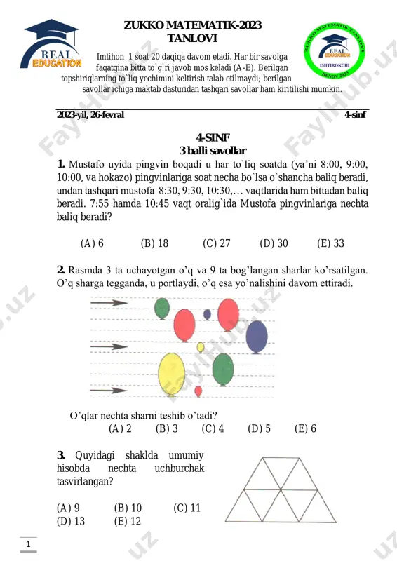 zukko matematik 4-sinf 1-variant — PDF