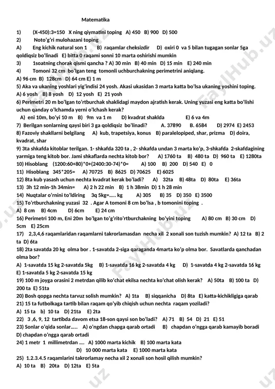 matematika 4-sinf — DOCX