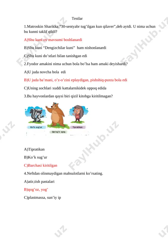 testlar javobli — DOCX