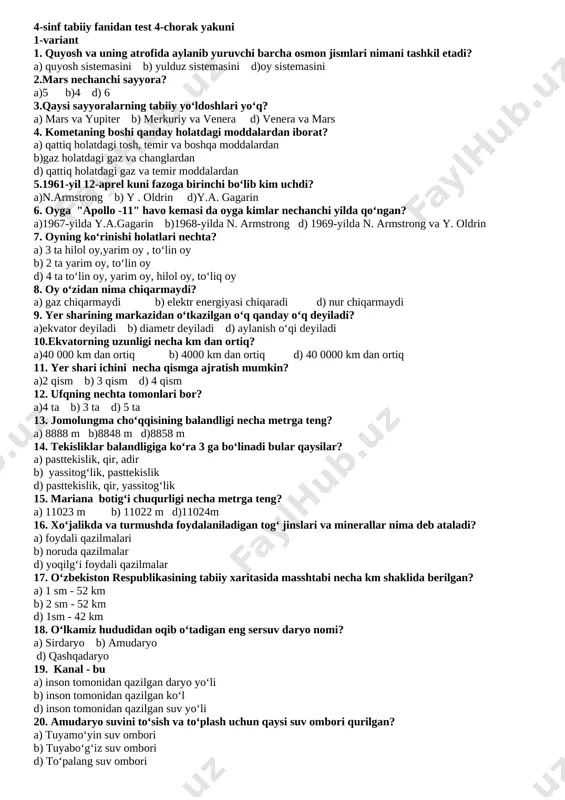 4-sinf tabiiy fanidan test 4-chorak yakuni — DOCX