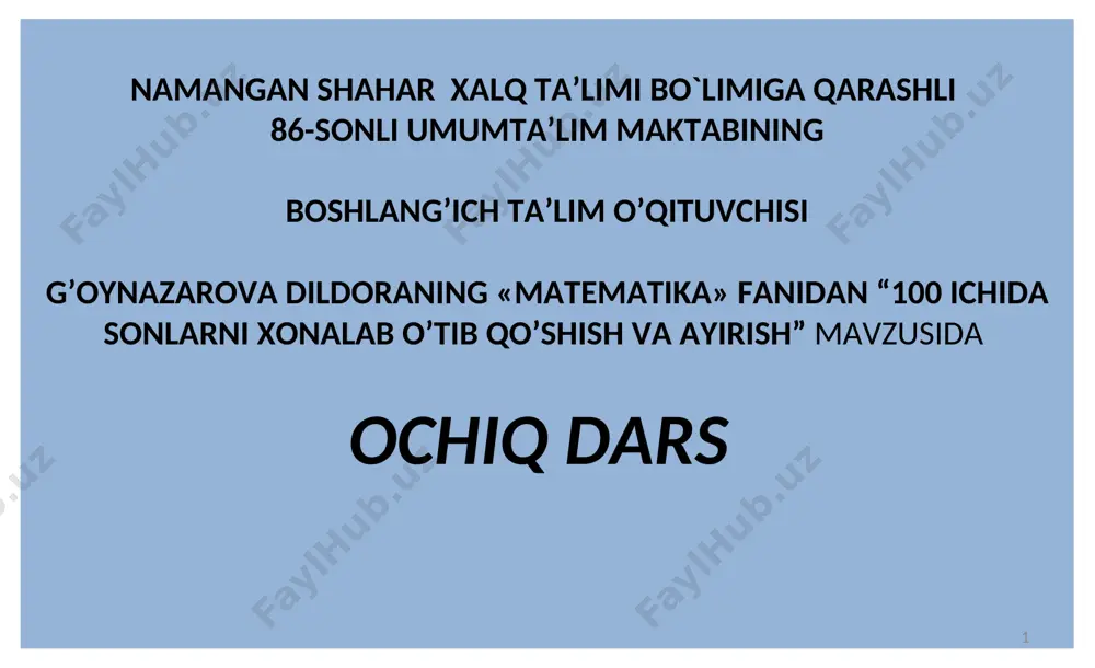 100 lik soni ichida qo'shish va ayirish — PPT