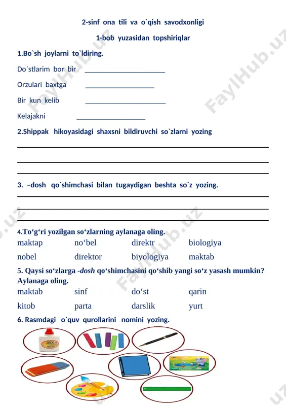 2-sinf. mustahkamlash. ona tili va o`qish savodxonligi — DOCX