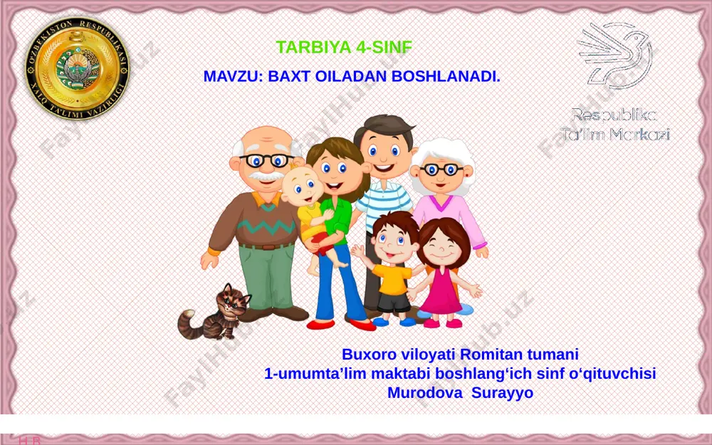 4- sinf tarbiya. baxt oiladan boshlanadi — PPTX