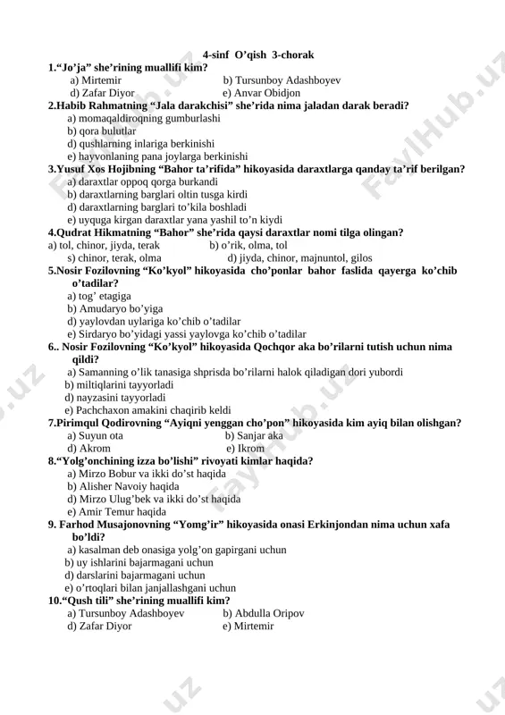 4-sinf 3-chorak test(1) — DOCX