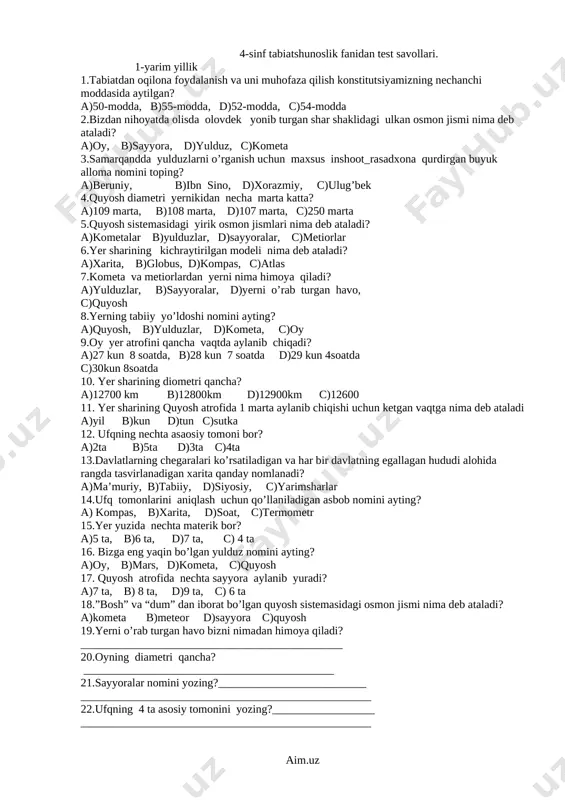 tabiat 4-sinf test — DOCX