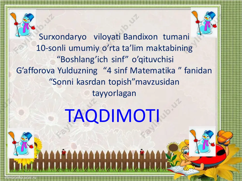 4_sinf_matematika_3_chorak_kasrdan sonni topish — PDF