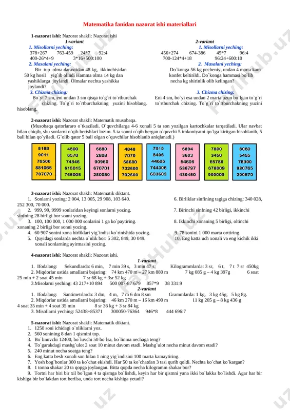 matem nazorat ishi yangi — DOCX