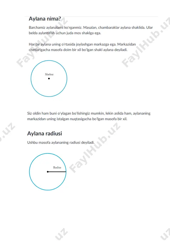 aylana,radius,diametriya — DOCX