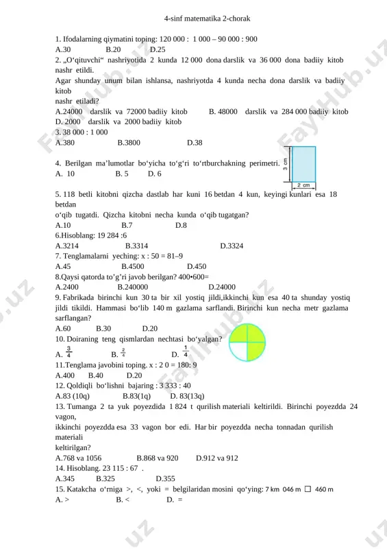 4-sinf matematika 2-chorak — DOCX