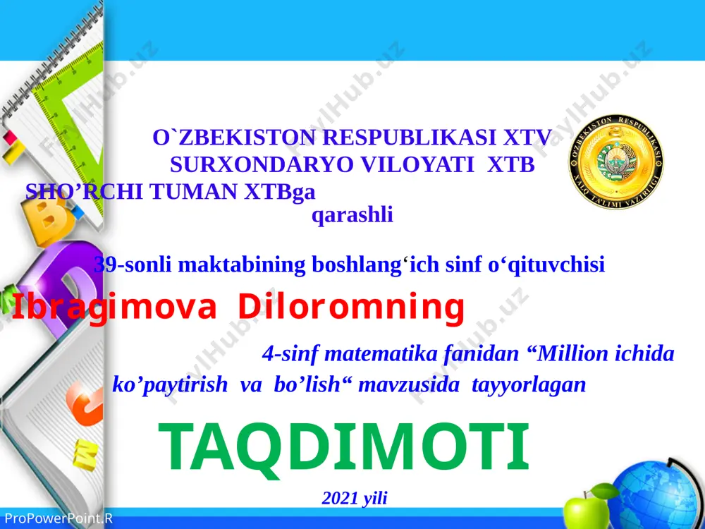 4_sinf_matematika_million_ichida_ko'paytirish_va_bo'lish — PPTX