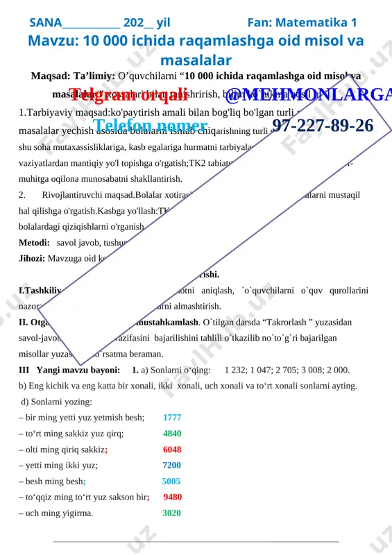 4-sinf mmatematika 1-chorak 2022-2023-yil — DOCX