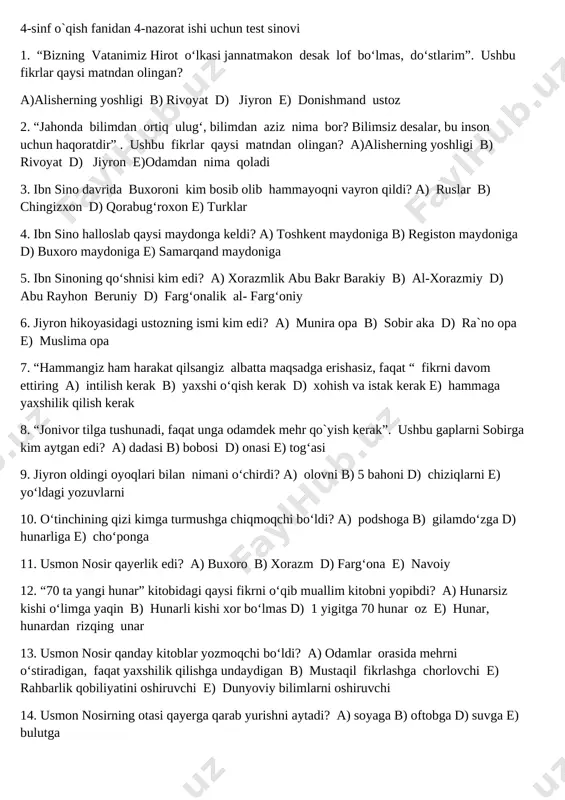o`qishdan test — DOCX