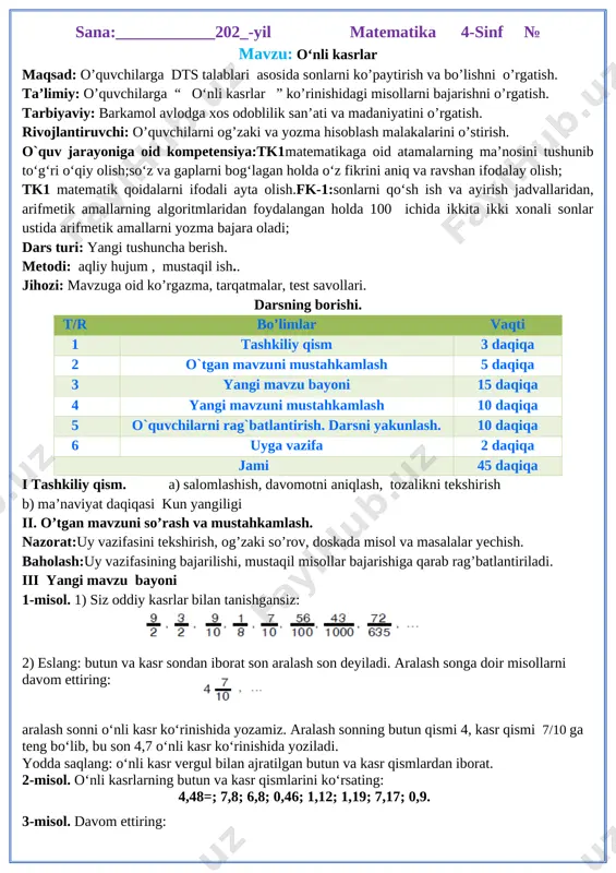 4-sinf matematika 4-chorak 2021 — DOCX