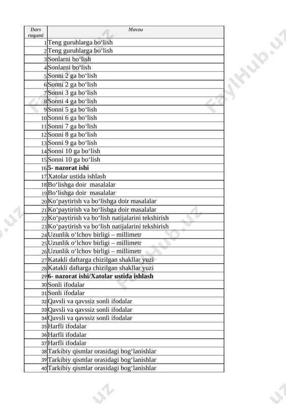 2-sinf matematika 3 choryak — XLSX