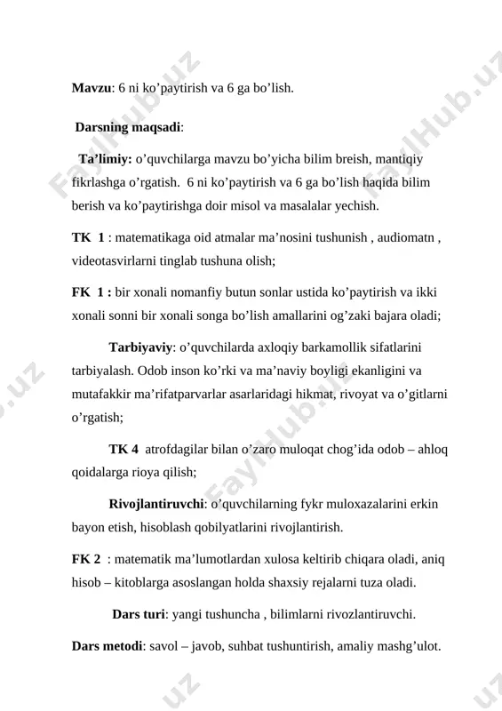 ociq dars matematika 6 ga ko'paytirish — DOCX