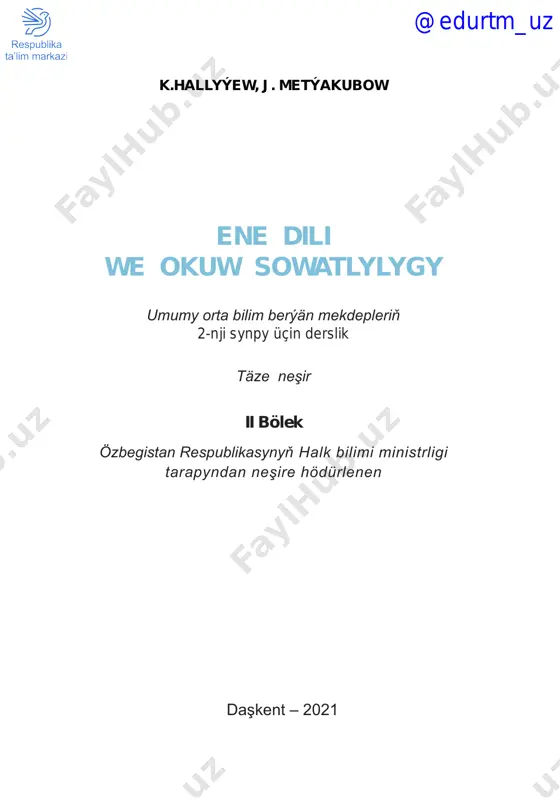 ona tili va o‘qish savodxonligi_2-sinf (2-qism)_turkman — PDF