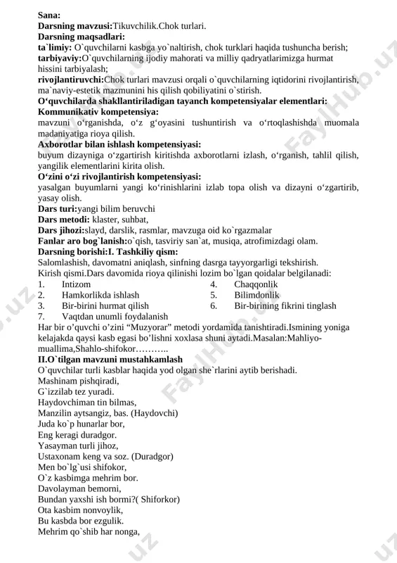 4_sinf tikuvchilik chok turlari — DOCX
