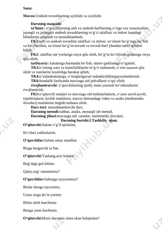 undosh tovushlarning aytilishi va yozilishi 4-sinf 2018 — DOCX