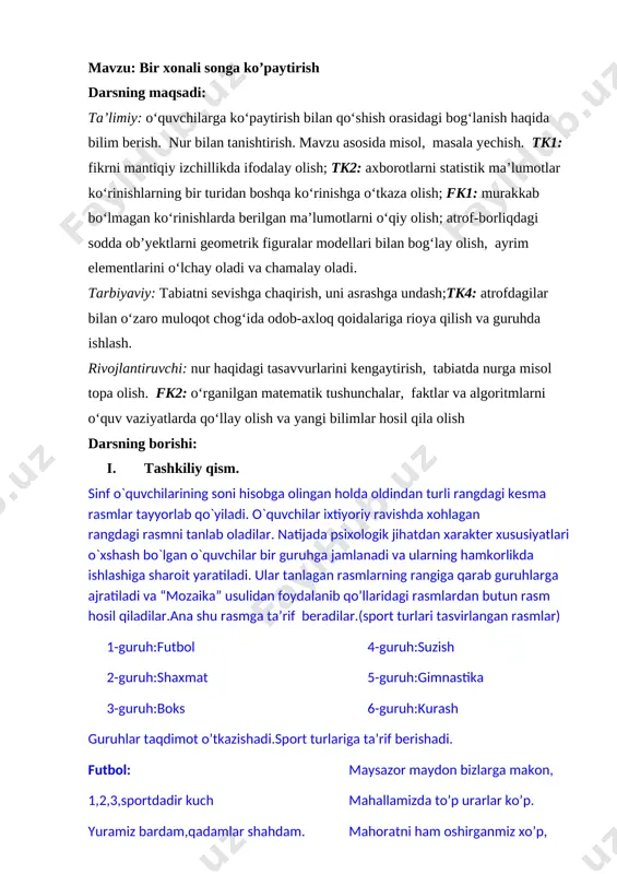 bir xonali songa ko’paytirish 4-sinf 2018 — DOCX