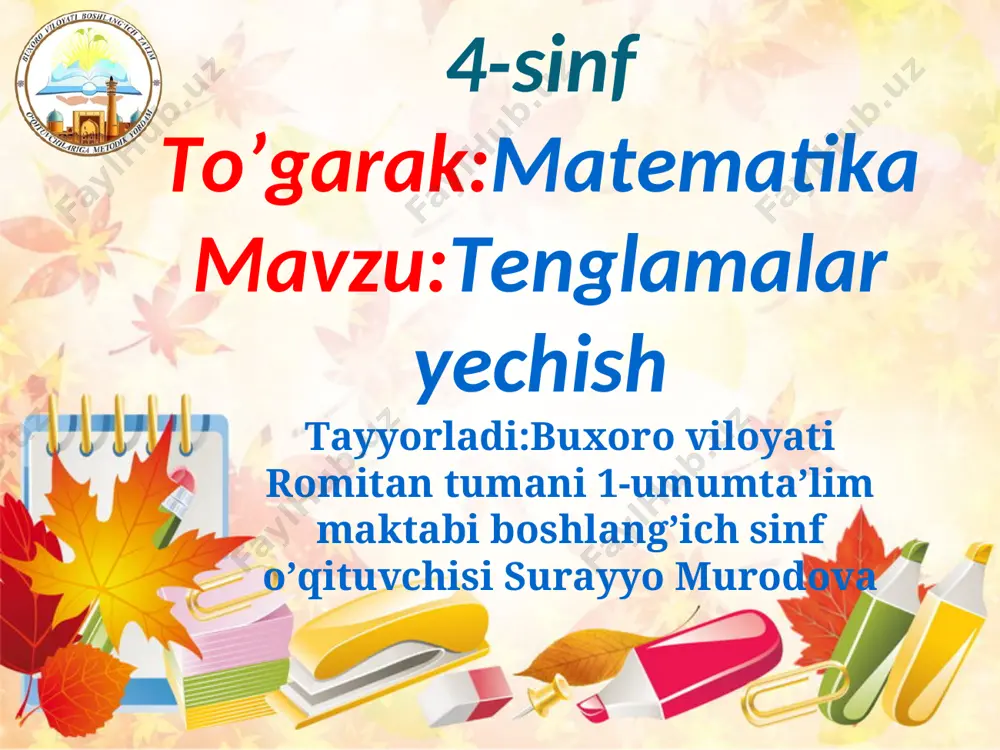 matematika to'garak 4-sinf — PPT