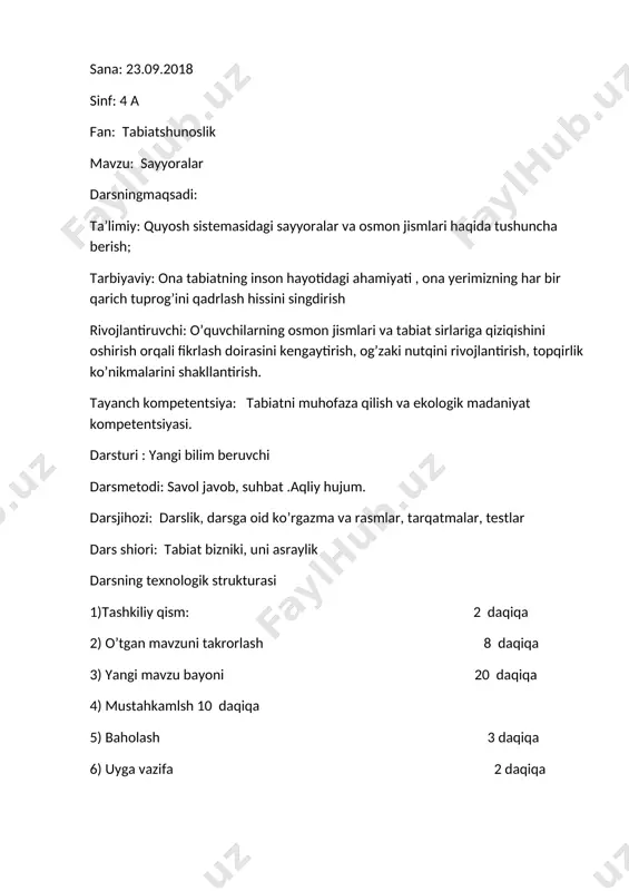 4 sinf tabiat sayyoralar — DOCX