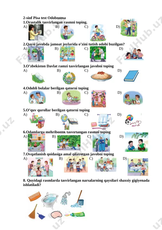 pisa test odobnoma 2-sinf — DOCX