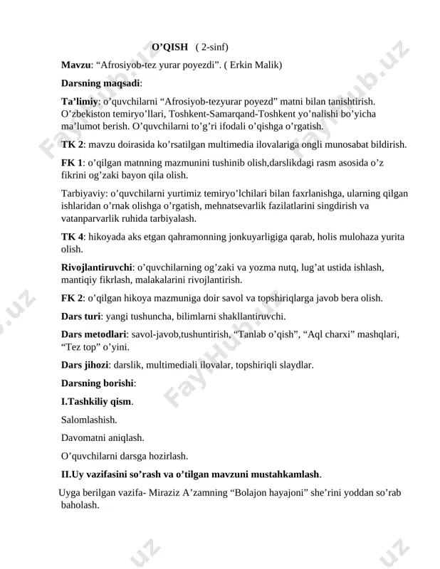 o'qish dars ishlanma 1 — DOCX