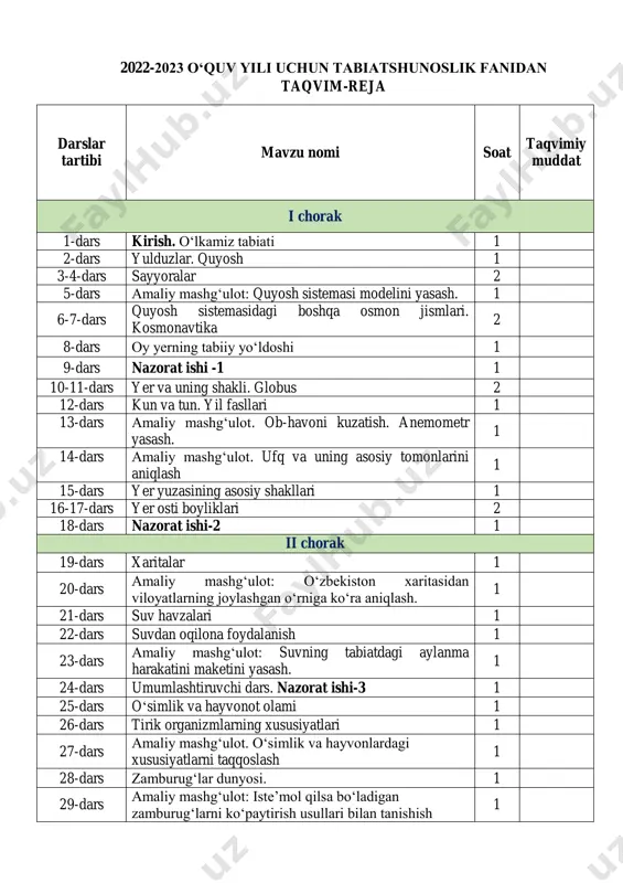 4_sinf_tabiatshunoslik_takvim_rejasi — PDF