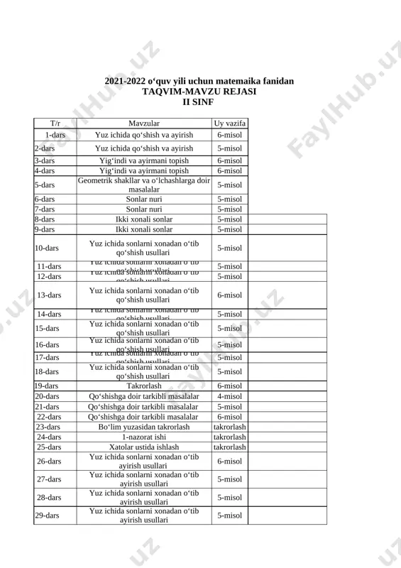 2- sinf matematika — XLSX
