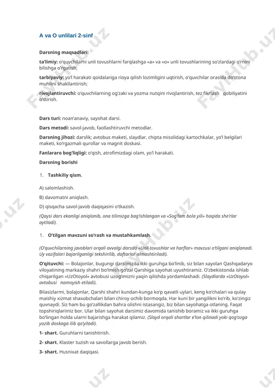 a va o unlilari 2-sinf — DOCX