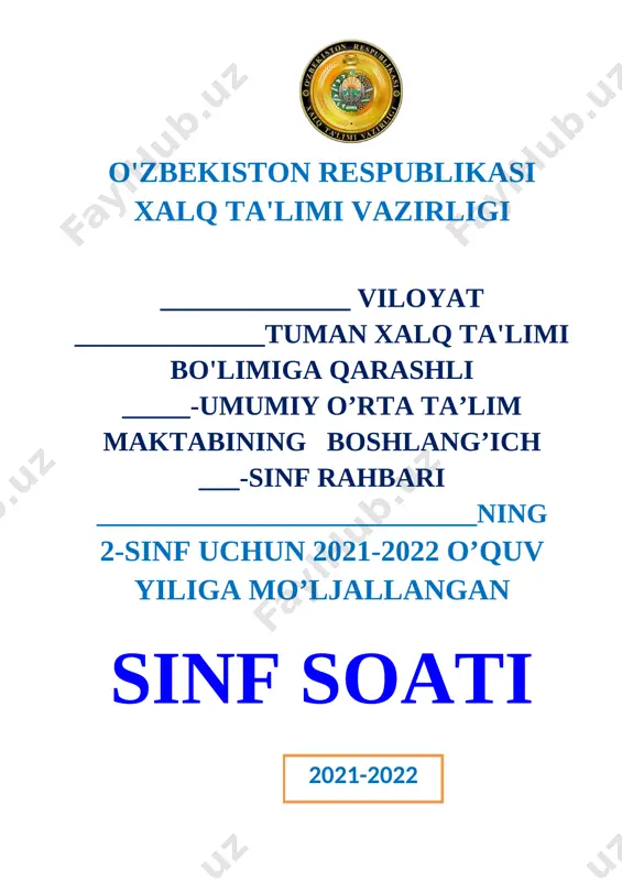 2-sinf soati 2021-2022 o'quv yili uchun xtb bulimi.doc — DOCX