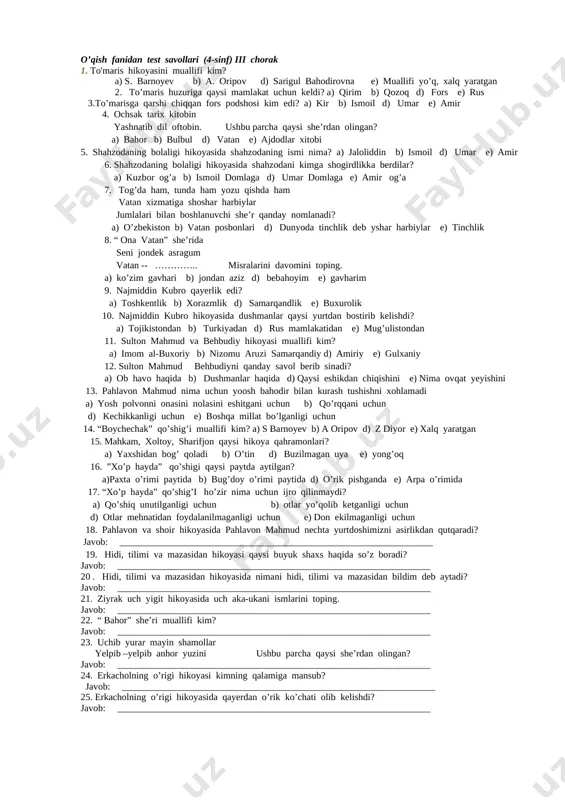 testlar 3-chorak — DOCX
