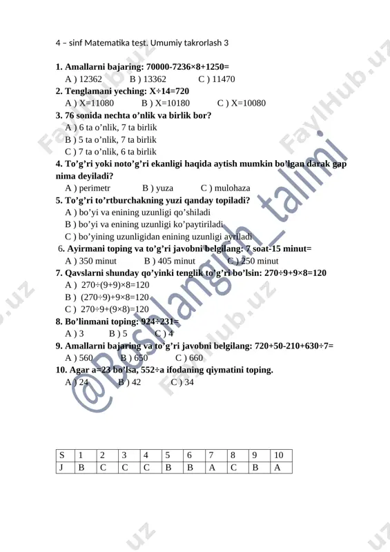4 - sinf matematika takrorlash 3. — DOCX