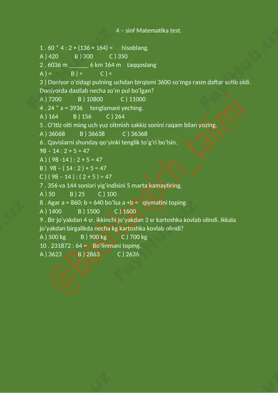 4 - sinf matematika test. — DOCX
