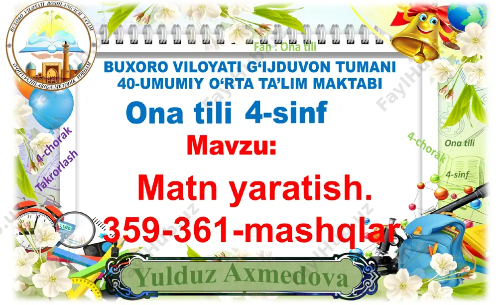 ona tili 4-sinf matn yaratish — PPTX