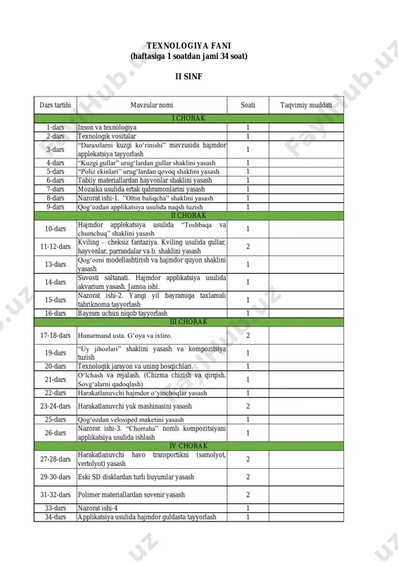 2-sinf texnologiya exl — PDF