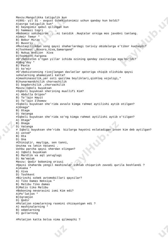 42-m o'qish test _4-sinf m.shukurjon — TXT