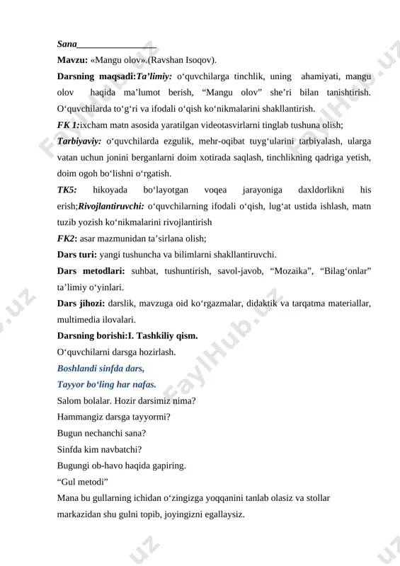 mangu olov 4-sinf o'qish — DOCX