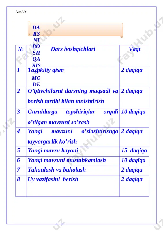 tabiat 4-sinf sayyoralar dars ishlanma — DOCX