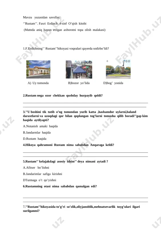 pisa test 4-sinf rustam hikoyasi — DOCX