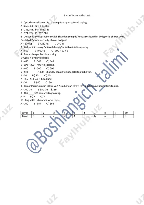 2- sinf matematika test 2 n — DOCX