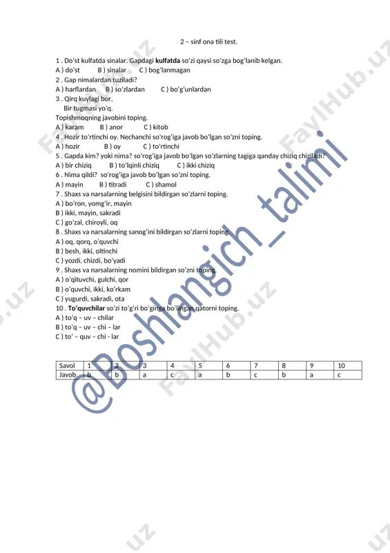2 - sinf ona tili test 2 n — DOCX