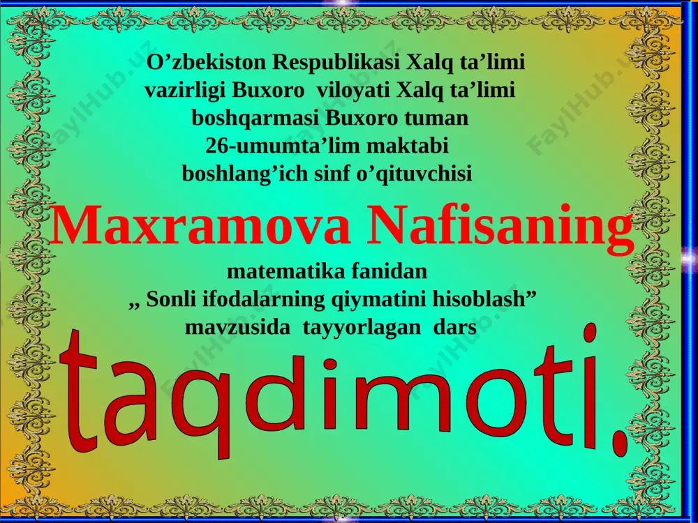 4_sinf_matematika_fanidan_sonli_ifodalar_qiymatini_topish_mavzusida — PPTX