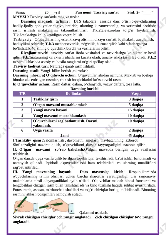 2-sinf tasviriy san'at — DOCX