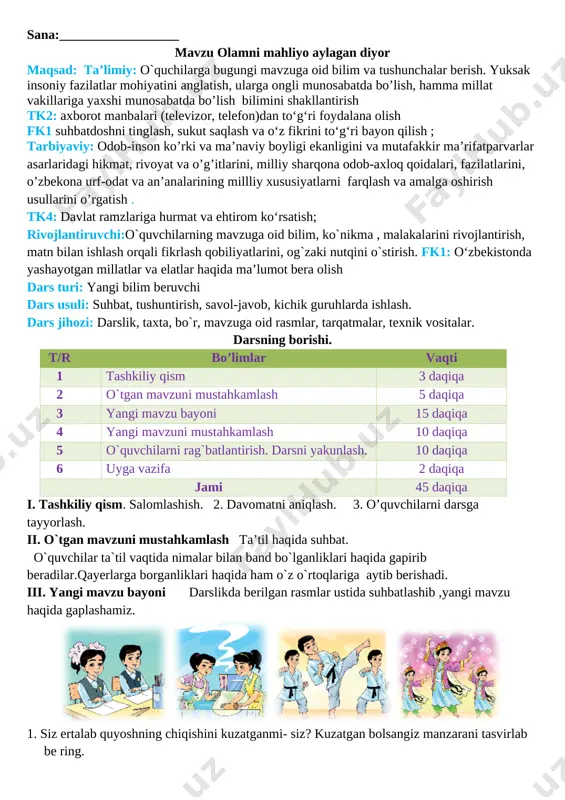 tarbiya_2_sinf_konspekt_2020_2021_o`quv_yili_uchun_yangi_to`liq — DOCX
