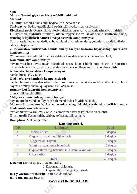 tenologiya_2_sinf_konspekt_2020_2021_o`quv_yili_uchun_yangi_to`liq — DOCX