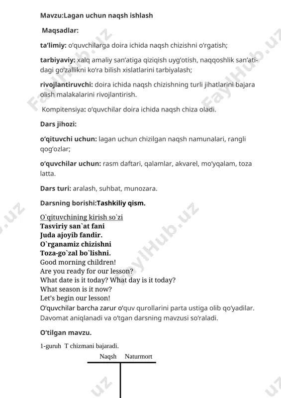 lagan uchun naqsh isghlash 4-sinf rasm — DOCX