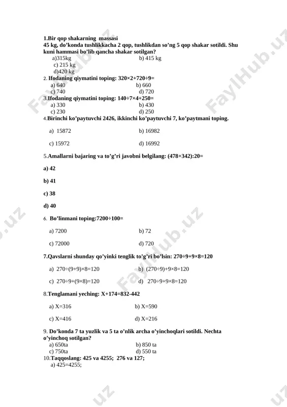 matem test 10talik — DOCX