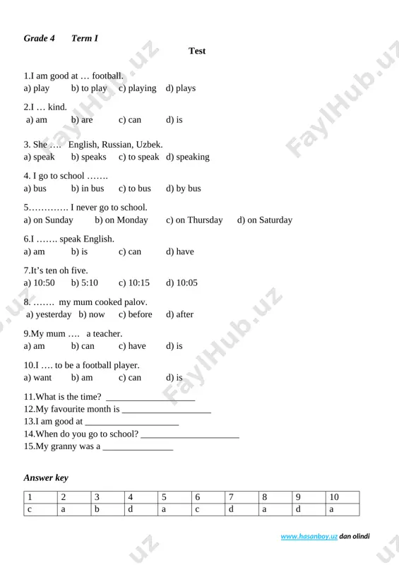 4-sinf chorak test — DOCX
