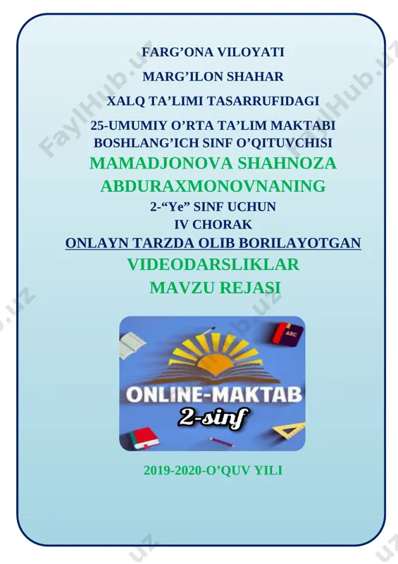 2-sinf onlayn reja sh.mamadjonova — DOCX